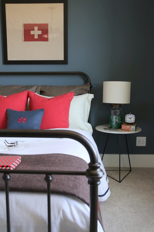 dark blue bed wall