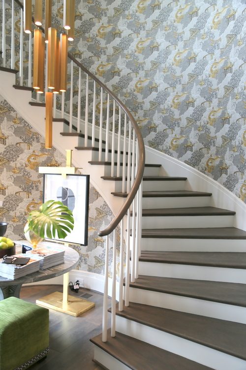 vern yip wallpaper in stairwell of House Beautiful Whole Home Concept House