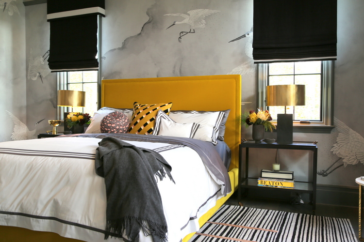 yellow gold upholstered bed