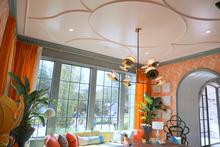 orange and green dining room in House Beautiful Whole House Concept House in Nashville