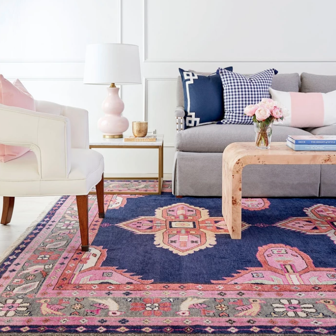 pink and navy rug by caitlin wilson