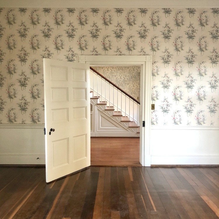 vintage wallpaper in federal style historic home