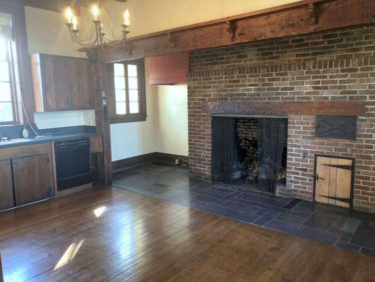 brick hearth in historic kitchen