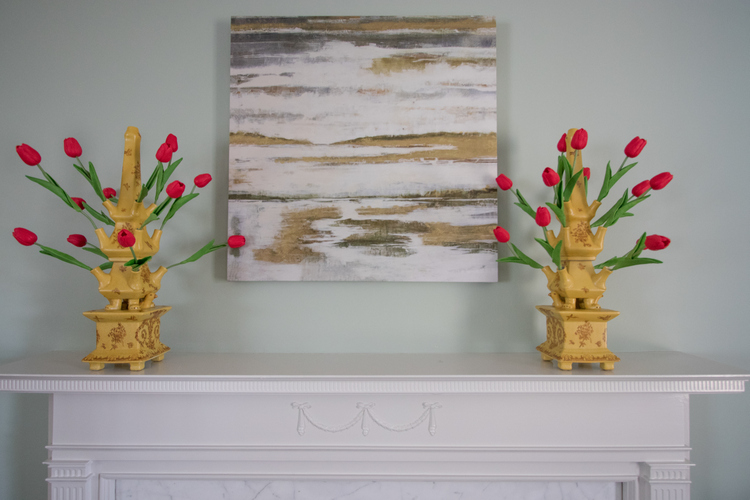 asian decor in green living room