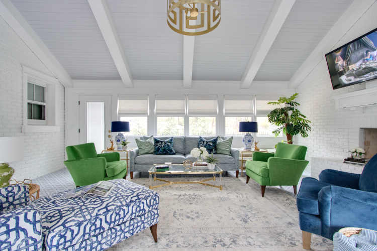 green and blue living room