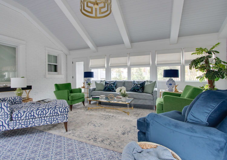 blue and green palm springs sunroom design by The Decorologist, Kristie Barnett