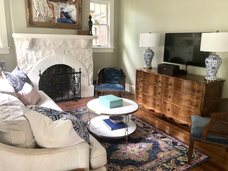 vintage dresser in living room