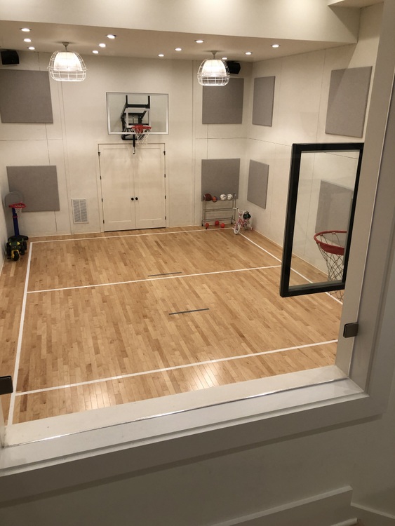 indoor basketball court in basement