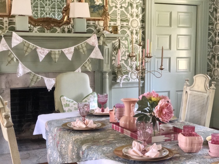 pink and green dining room color scheme